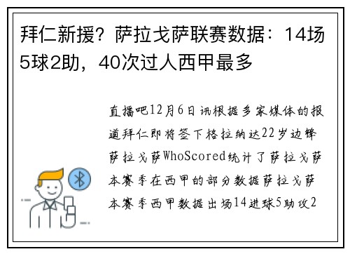 拜仁新援？萨拉戈萨联赛数据：14场5球2助，40次过人西甲最多